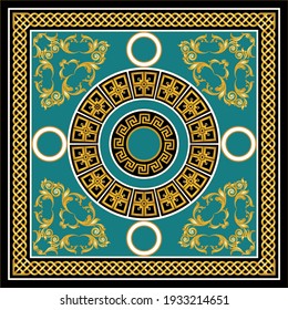 Golden baroque element with chains on a green background. EPS10 Illustration.