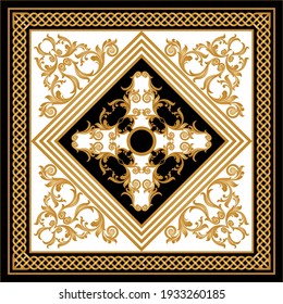 Golden baroque element with chains on a black white background. EPS10 Illustration.