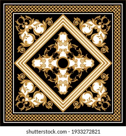 Golden baroque element with chains on a black background. EPS10 Illustration.