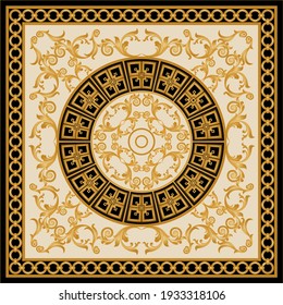 Golden baroque element with chains on a beige background. EPS10 Illustration.