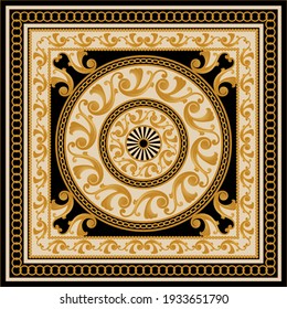 Elemento barroco dorado con cadenas sobre un fondo negro. Ilustración EPS10.