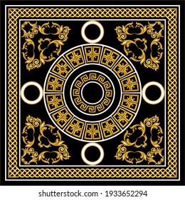 Golden baroque element with chains on a black background. EPS10 Illustration.