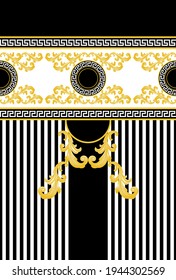 Golden baroque element with greek motif on a black white background. EPS10 Illustration.