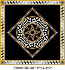 Golden baroque element with greek motif on a black background. EPS10 Illustration.