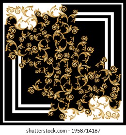 Golden baroque element on a black background. EPS10 Illustration.