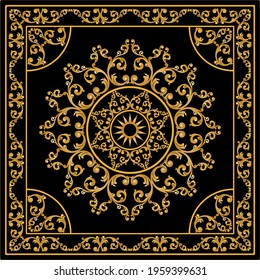 Golden  baroque element on a black background. EPS10 Illustration.