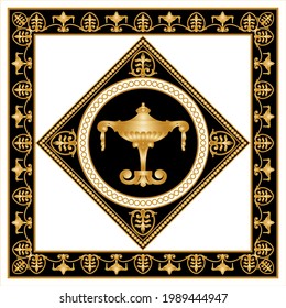 Golden baroque element on a black background. EPS10 Illustration.