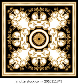 Golden baroque element on a black background. EPS10 Illustration.