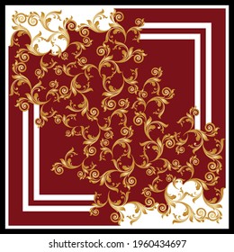 Golden baroque element on a red background. EPS10 Illustration.