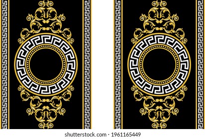 Golden baroque elements, greek motif on a black background. EPS10 Illustration.