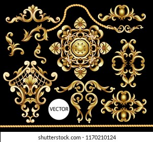 Golden baroque elements isolated. Vector illustration.