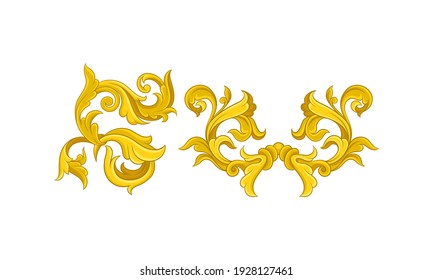 Golden Baroque Elements With Scroll And Swirl Vector Set