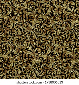 Golden baroque embroidery floral seamless pattern. Stitch texture fashion print  