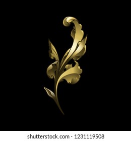 Golden Baroque floral elements vector