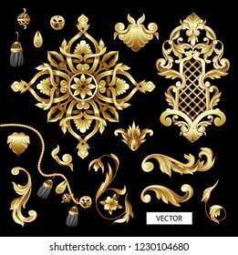 Golden baroque and knotting elements isolated. 