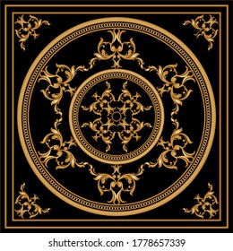 Golden baroque motif with chains on black background. EPS10 Illustration.