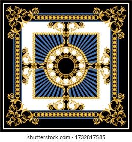 Golden Baroque Motif with Chains Pattern. Vector design for Fashion Prints and Backgrounds.