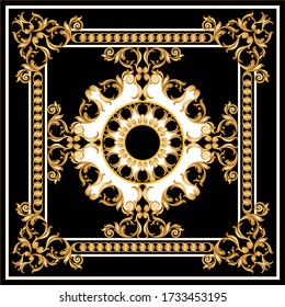 Golden Baroque Motif with Chains Pattern. Vector design for Fashion Prints and Backgrounds.
