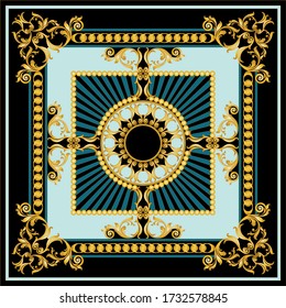 Golden Baroque Motif with Chains Pattern.Vector design for Fashion Prints and Backgrounds.