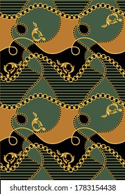 Golden Baroque Motif with Chains Pattern.Vector design for Fashion Prints and Backgrounds.