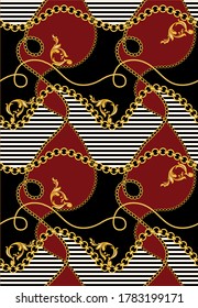 Golden Baroque Motif with Chains Pattern.Vector design for Fashion Prints and Backgrounds.