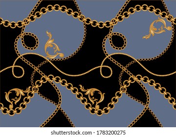 Golden Baroque Motif with Chains Pattern.Vector design for Fashion Prints and Backgrounds.