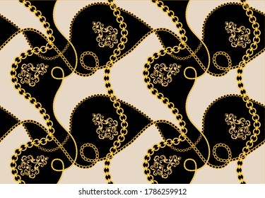 Golden Baroque Motif with Chains Pattern.Vector design for Fashion Prints and Backgrounds.