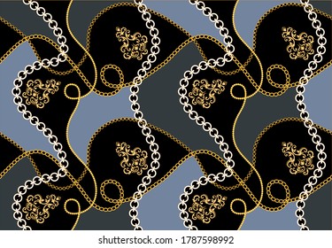 Golden Baroque Motif with Chains Pattern.Vector design for Fashion Prints and Backgrounds.