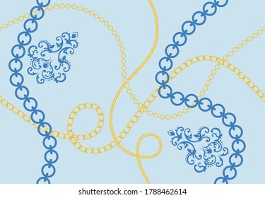 Golden Baroque Motif with Chains Pattern.Vector design for Fashion Prints and Backgrounds.