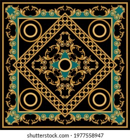 Golden baroque pattern with chain on a black background. EPS10 Illustration.