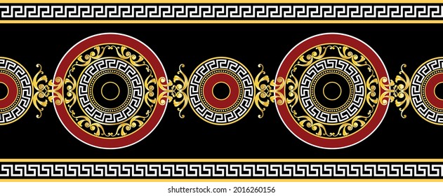 Patrón barroco dorado con cadena en negro. Ilustración EPS10.