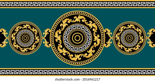 Patrón barroco dorado con cadena en negro. Ilustración EPS10.