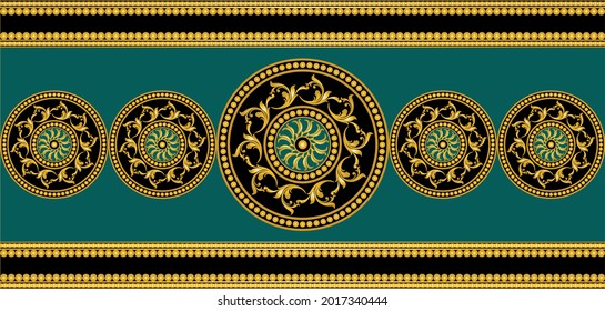 Golden baroque pattern with chain on a black. EPS10 Illustration.