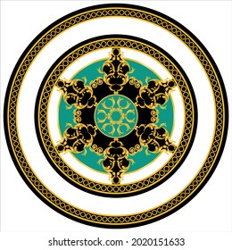 Golden baroque pattern with chain on white. Vector Illustration.