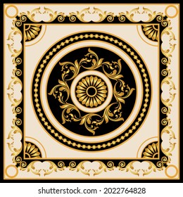 Golden baroque pattern with chain on beige. Vector Illustration.