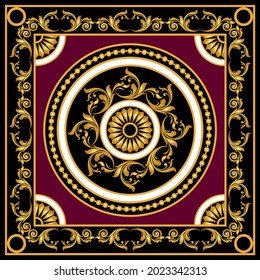 Golden baroque pattern with chain on black. Vector Illustration.