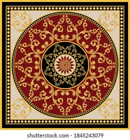 Golden baroque pattern with chains on red background.Vector design for fashion prints and backgrounds.