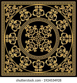 Golden baroque pattern on black background. EPS10 Illustration.