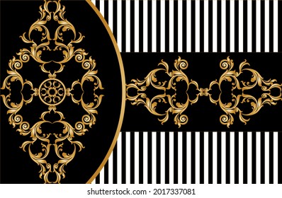Golden baroque pattern on a black. Vector Illustration.