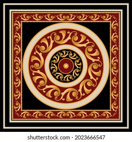 Golden baroque pattern on black. Vector Illustration.