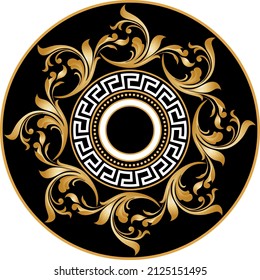 Golden baroque pattern on black. Vector Illustration.