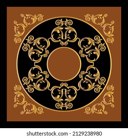 Golden baroque pattern on black. Vector Illustration.