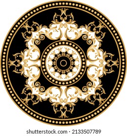 Golden baroque pattern on black. Vector Illustration.