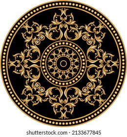 Golden baroque pattern on black. Vector Illustration.