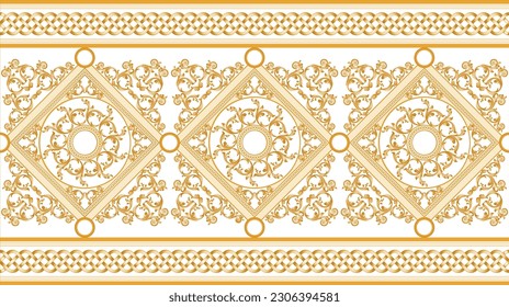 Golden baroque rich luxury vector pattern, isolated in white background.
