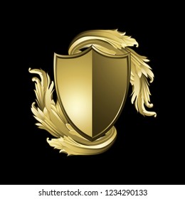 Golden Baroque shield elements vector