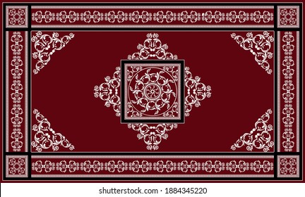 Golden baroque vector design for rug, carpet. Rug, runner, mats, textile. Geometric floral background. EPS10 Illustration.