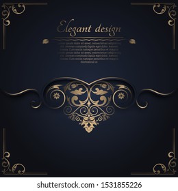  A golden Baroque-style greeting frame. Decorative ancient ornament. The card for invitations. A flower shape for the text. Vector illustrations. Design elements.