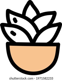 The golden barreel cactus in a pot, icon illustration, vector on white background