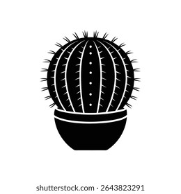 Golden barrel cactus silhouette vector. Round green cactus silhouette vector. 	
